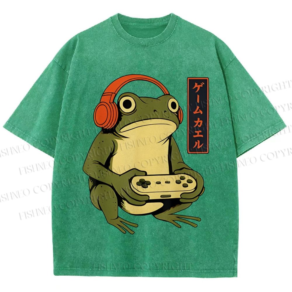 Unisex Gamer Frog Printed Washed Tee