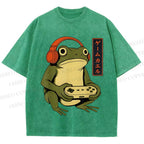 Unisex Gamer Frog Printed Washed Tee