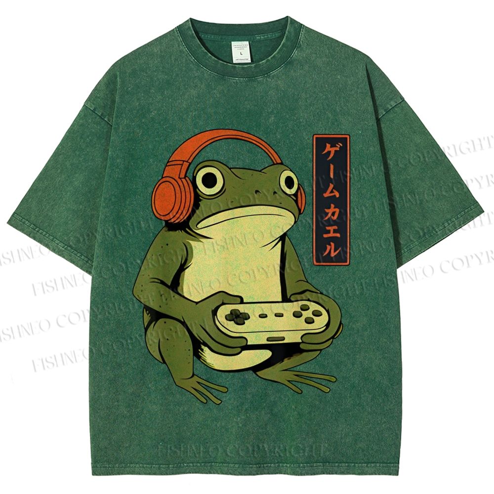 Unisex Gamer Frog Printed Washed Tee