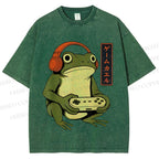 Unisex Gamer Frog Printed Washed Tee