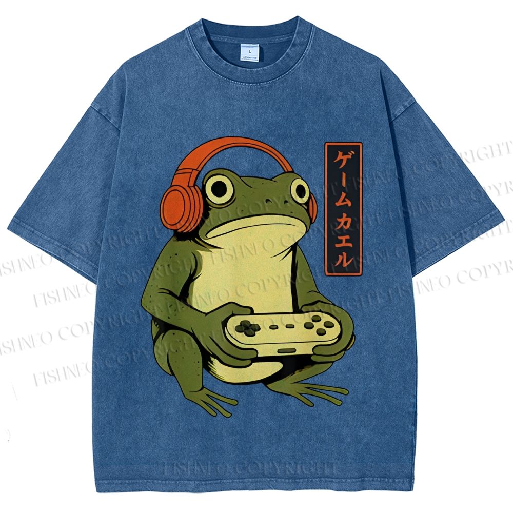 Unisex Gamer Frog Printed Washed Tee