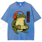 Unisex Gamer Frog Printed Washed Tee