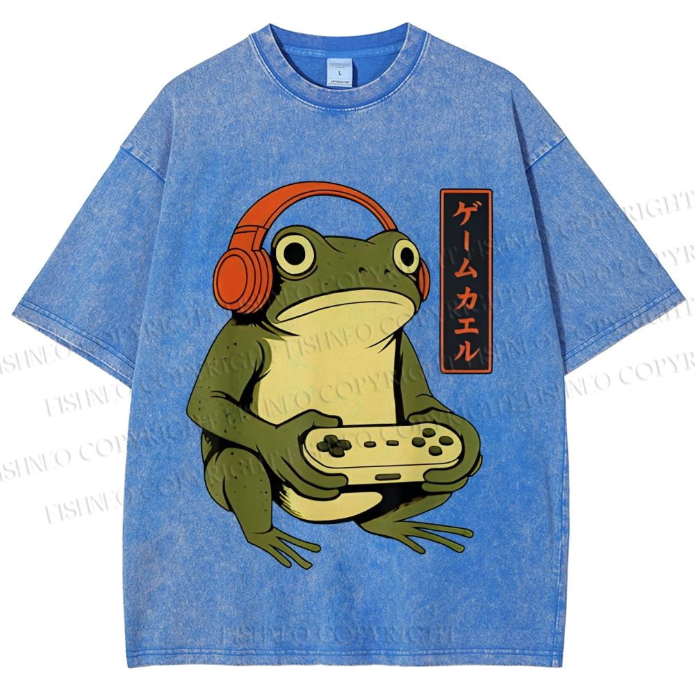 Unisex Gamer Frog Printed Washed Tee