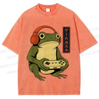 Unisex Gamer Frog Printed Washed Tee
