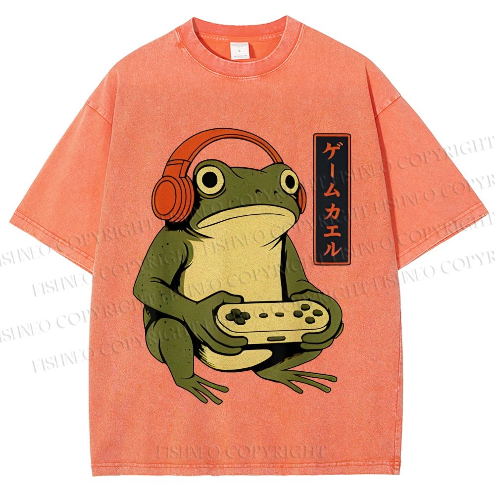 Unisex Gamer Frog Printed Washed Tee