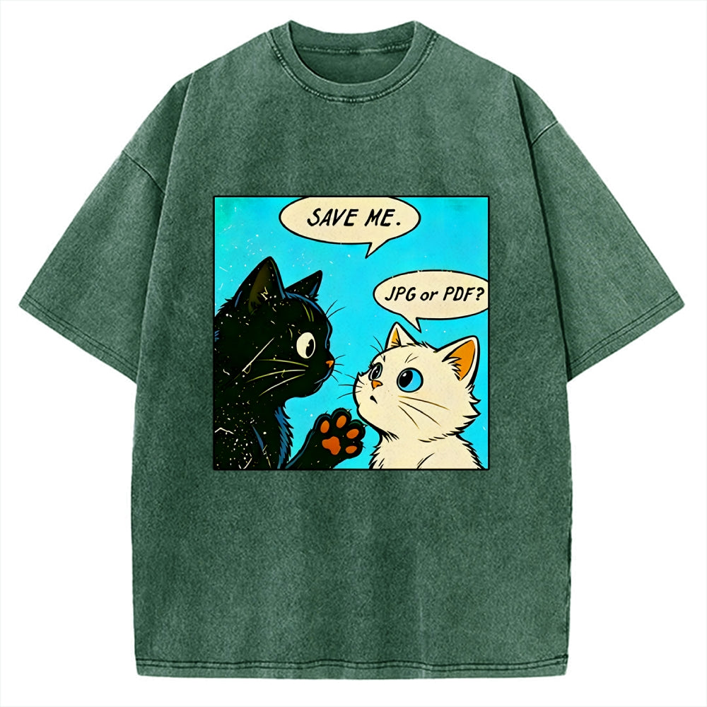 Unisex Black White Cat Office Meme Printed Washed Tee