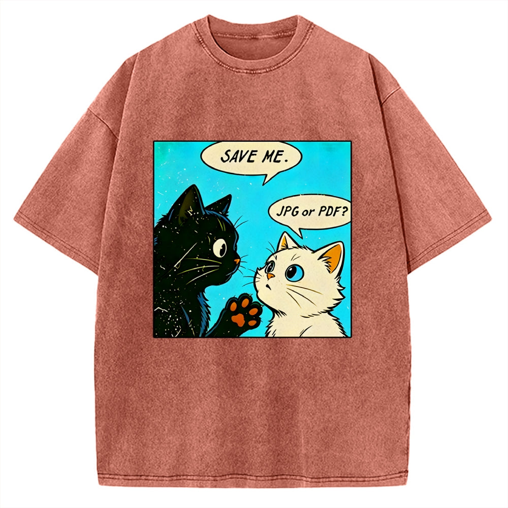 Unisex Black White Cat Office Meme Printed Washed Tee