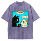 Unisex Black White Cat Office Meme Printed Washed Tee