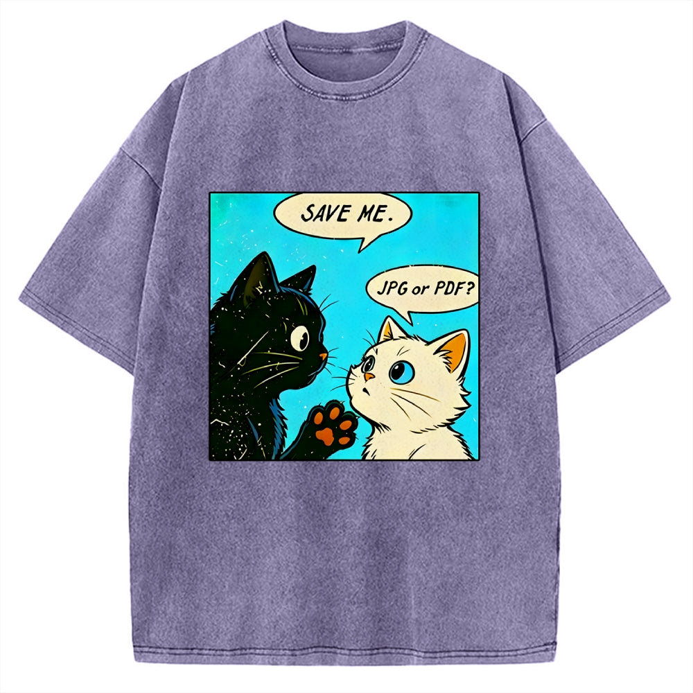 Unisex Black White Cat Office Meme Printed Washed Tee