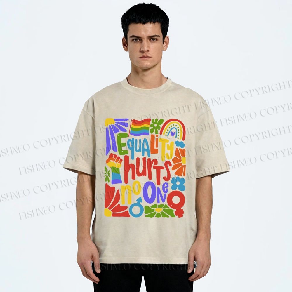 Unisex Pride Equality Hurts No One Printed Washed Tee