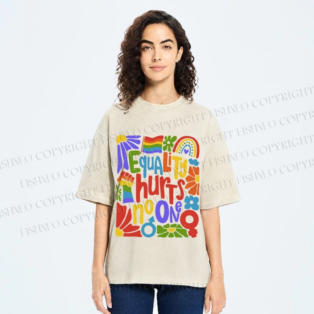 Unisex Pride Equality Hurts No One Printed Washed Tee