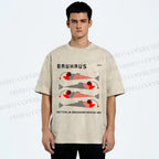 Unisex Bauhaus Retro Fish Print Printed Washed Tee
