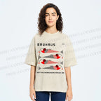 Unisex Bauhaus Retro Fish Print Printed Washed Tee