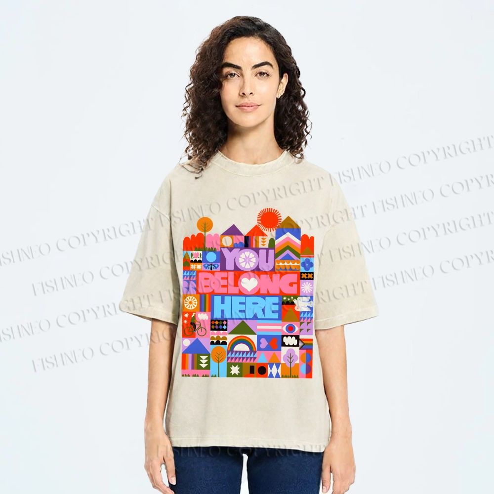 Unisex Pride You Belong Here Printed Washed Tee