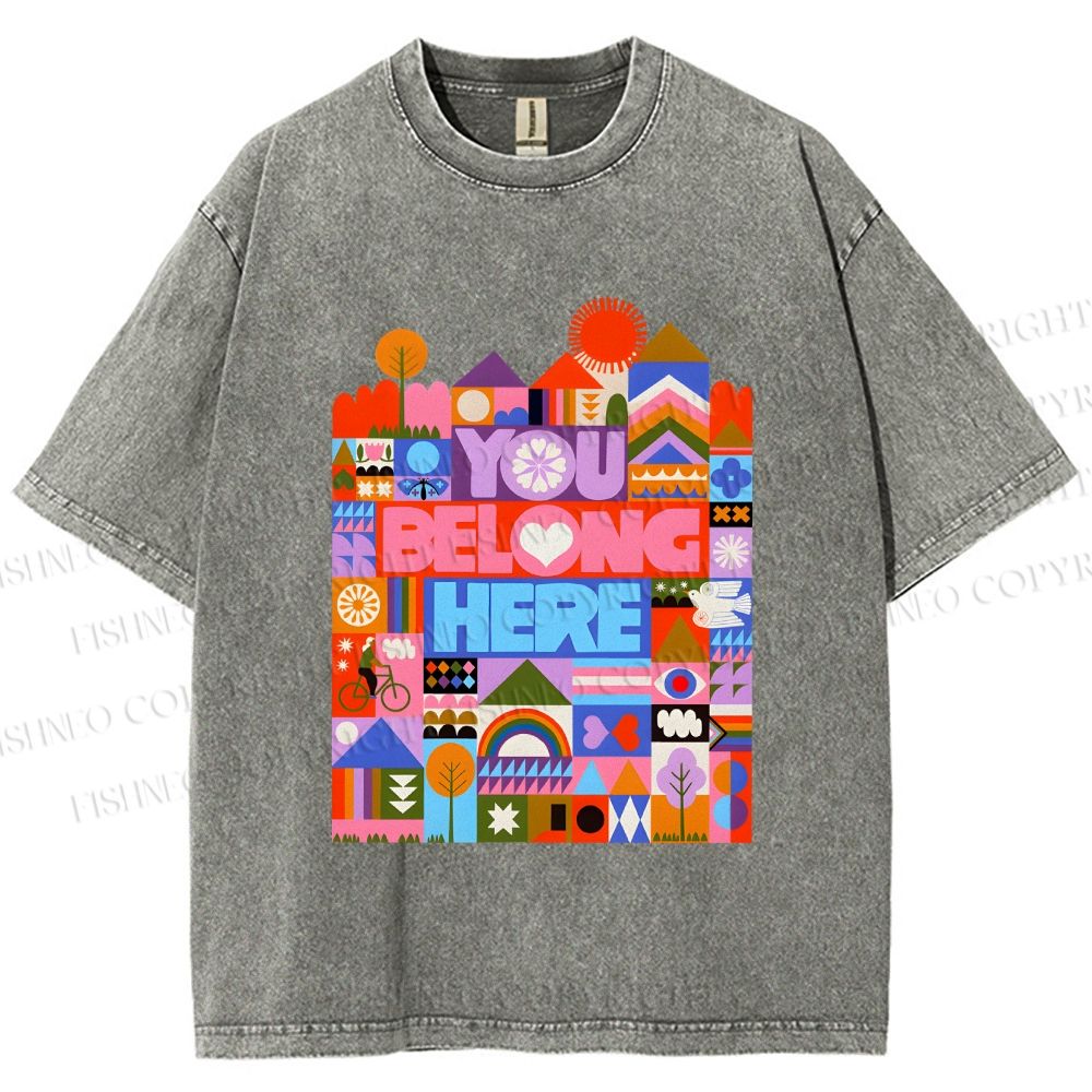 Unisex Pride You Belong Here Printed Washed Tee