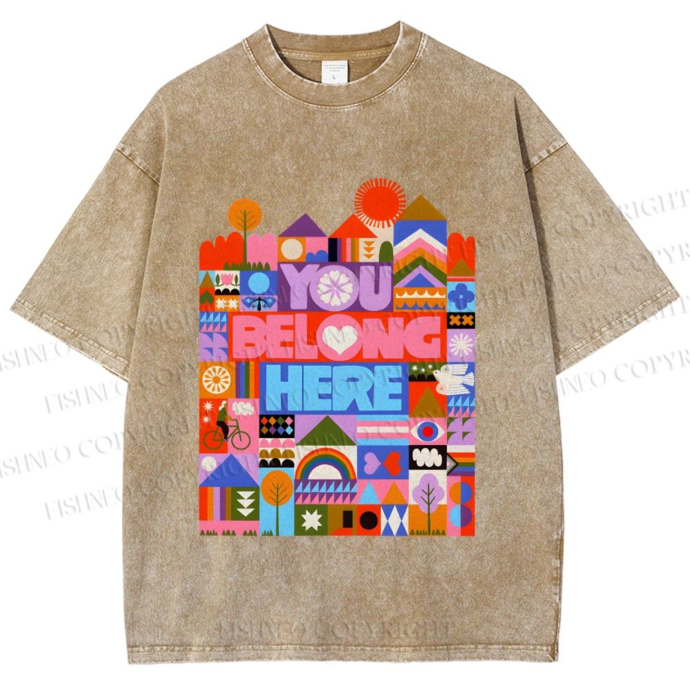 Unisex Pride You Belong Here Printed Washed Tee