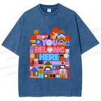 Unisex Pride You Belong Here Printed Washed Tee