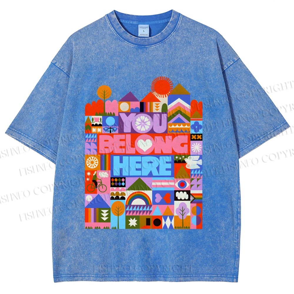 Unisex Pride You Belong Here Printed Washed Tee