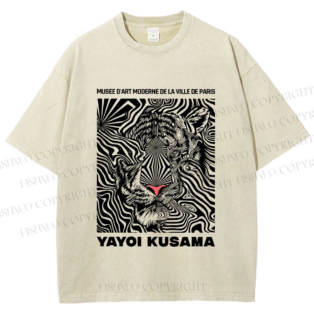 Unisex Yayoi Kusama Line Tiger Printed Washed Tee