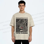 Unisex Yayoi Kusama Line Tiger Printed Washed Tee
