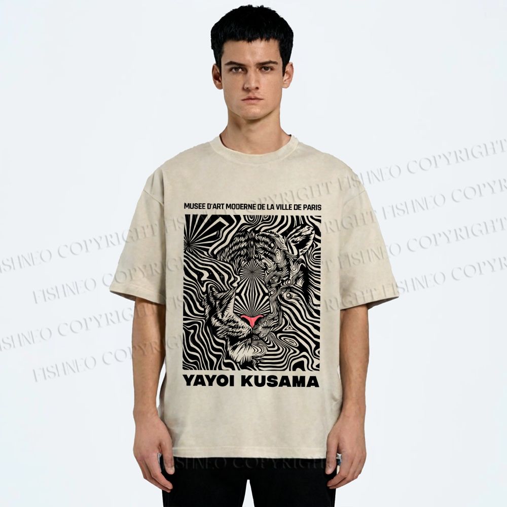 Unisex Yayoi Kusama Line Tiger Printed Washed Tee