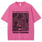 Unisex Yayoi Kusama Line Tiger Printed Washed Tee