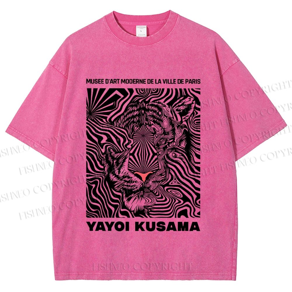 Unisex Yayoi Kusama Line Tiger Printed Washed Tee