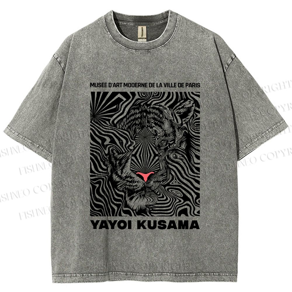 Unisex Yayoi Kusama Line Tiger Printed Washed Tee