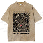 Unisex Yayoi Kusama Line Tiger Printed Washed Tee