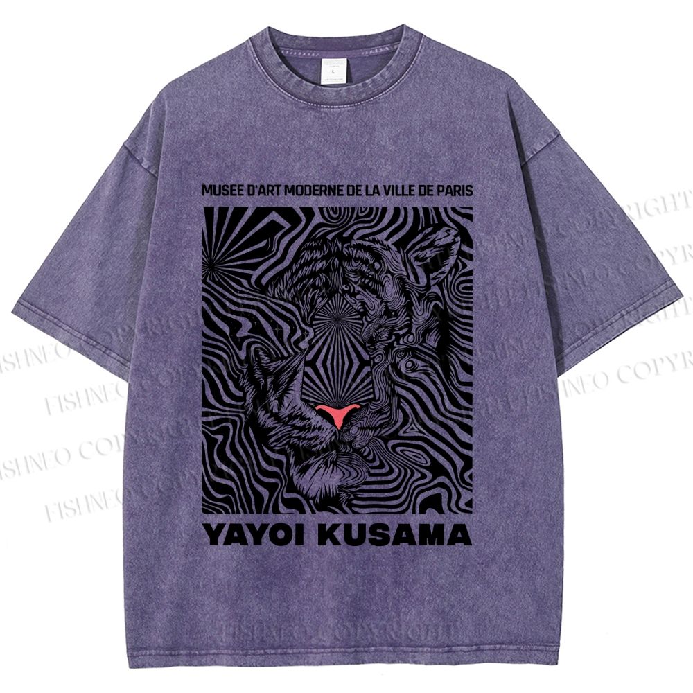 Unisex Yayoi Kusama Line Tiger Printed Washed Tee