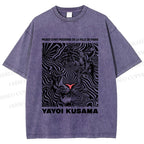 Unisex Yayoi Kusama Line Tiger Printed Washed Tee