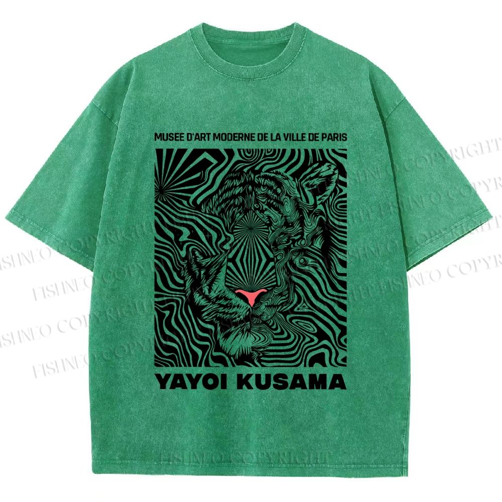 Unisex Yayoi Kusama Line Tiger Printed Washed Tee