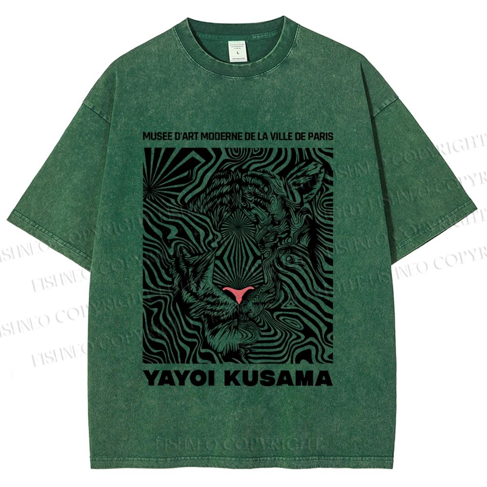 Unisex Yayoi Kusama Line Tiger Printed Washed Tee