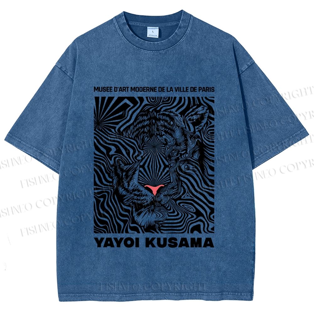 Unisex Yayoi Kusama Line Tiger Printed Washed Tee