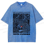 Unisex Yayoi Kusama Line Tiger Printed Washed Tee