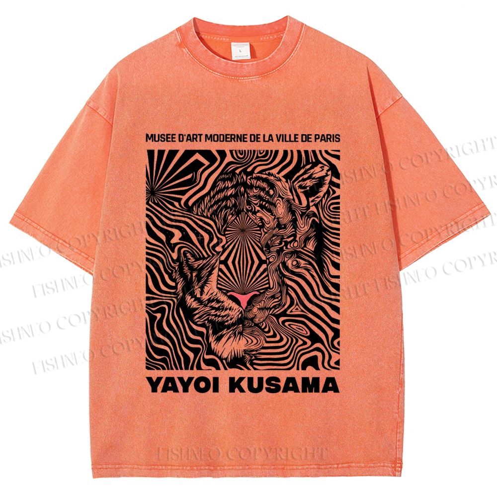 Unisex Yayoi Kusama Line Tiger Printed Washed Tee