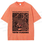 Unisex Yayoi Kusama Line Tiger Printed Washed Tee
