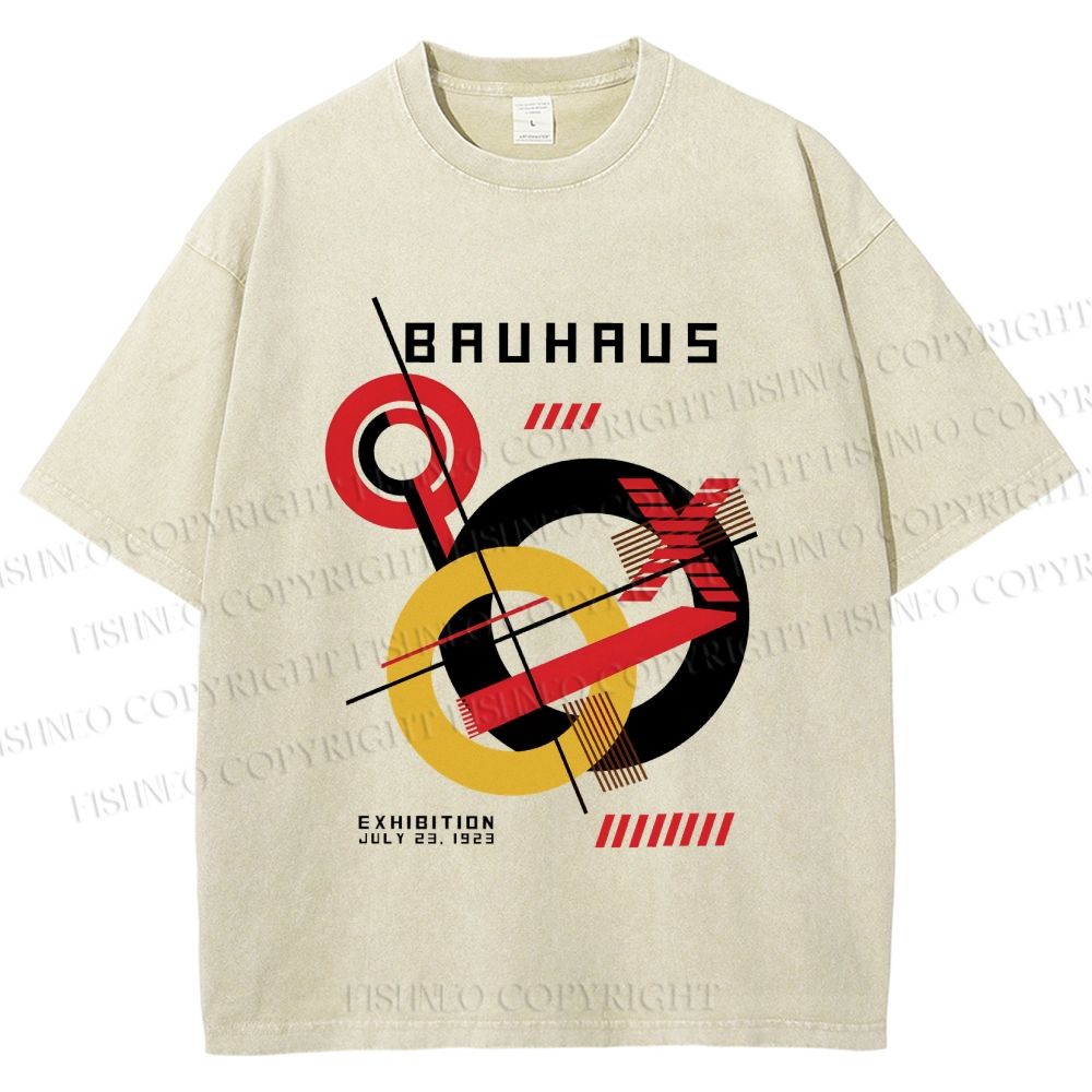 Unisex Retro Bauhaus Circles & Lines Printed Washed Tee