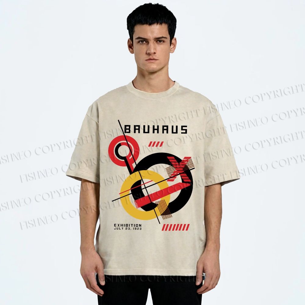 Unisex Retro Bauhaus Circles & Lines Printed Washed Tee