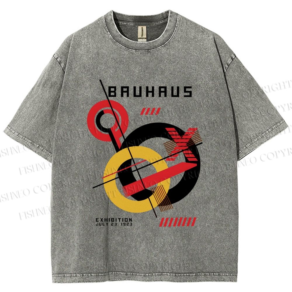 Unisex Retro Bauhaus Circles & Lines Printed Washed Tee