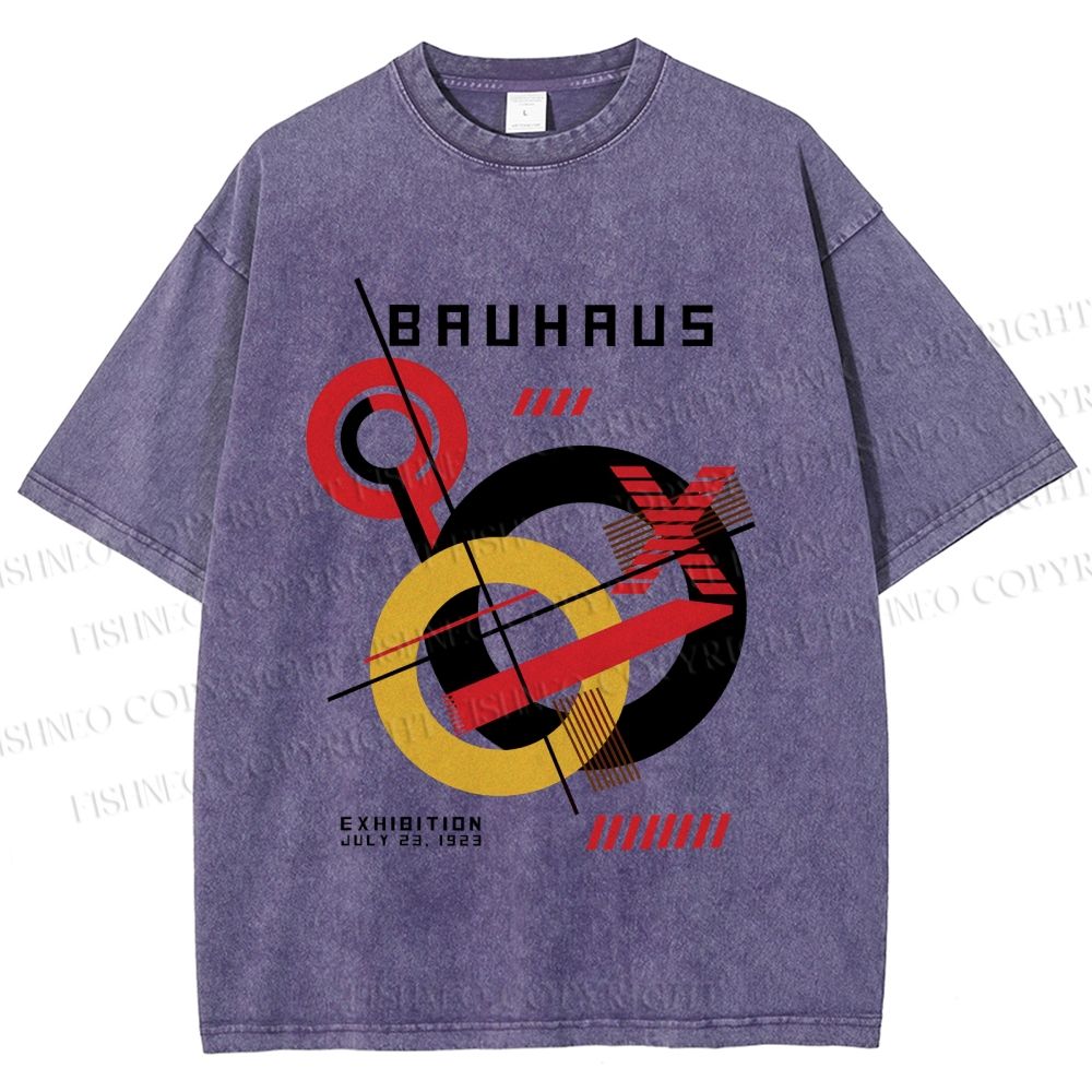 Unisex Retro Bauhaus Circles & Lines Printed Washed Tee