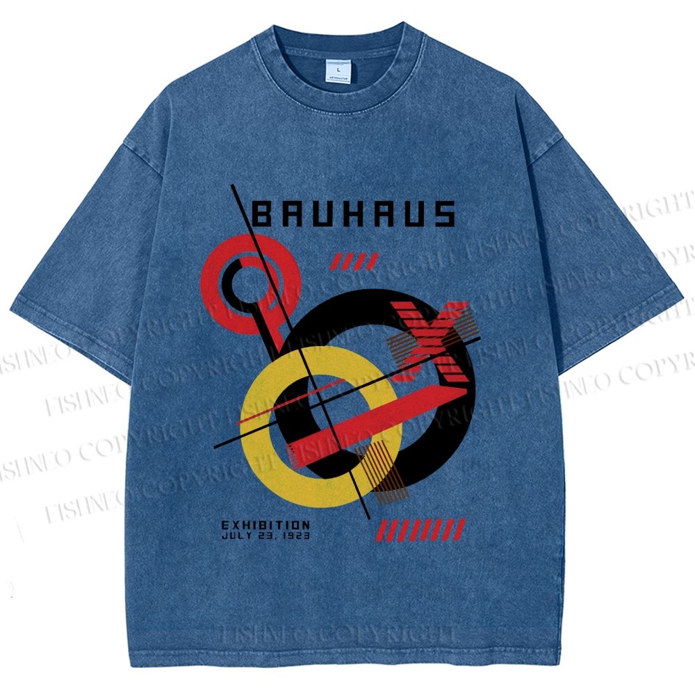 Unisex Retro Bauhaus Circles & Lines Printed Washed Tee