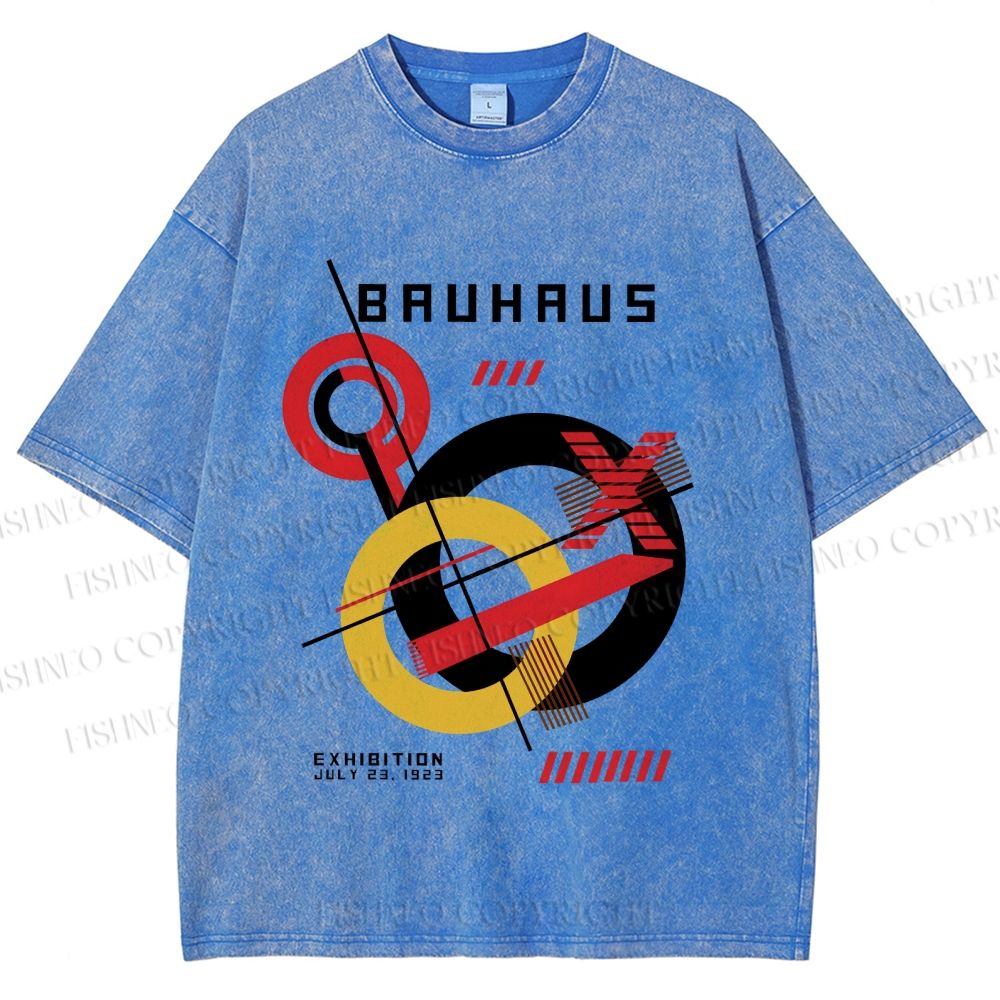 Unisex Retro Bauhaus Circles & Lines Printed Washed Tee