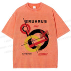 Unisex Retro Bauhaus Circles & Lines Printed Washed Tee