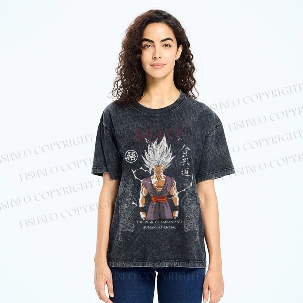 Unisex Super Saiyan Printed Washed Tee
