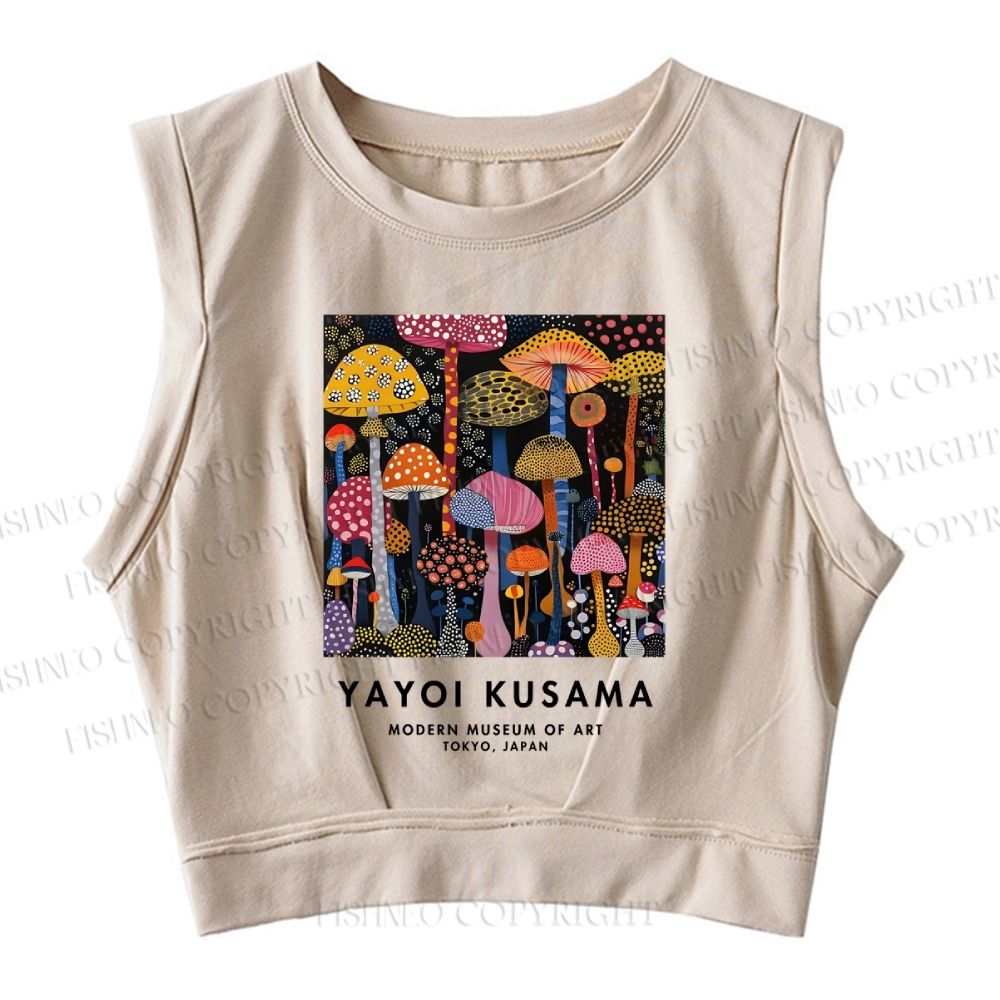 Yayoi Kusama Colorful Mushroom Sleeveless Crop Tops