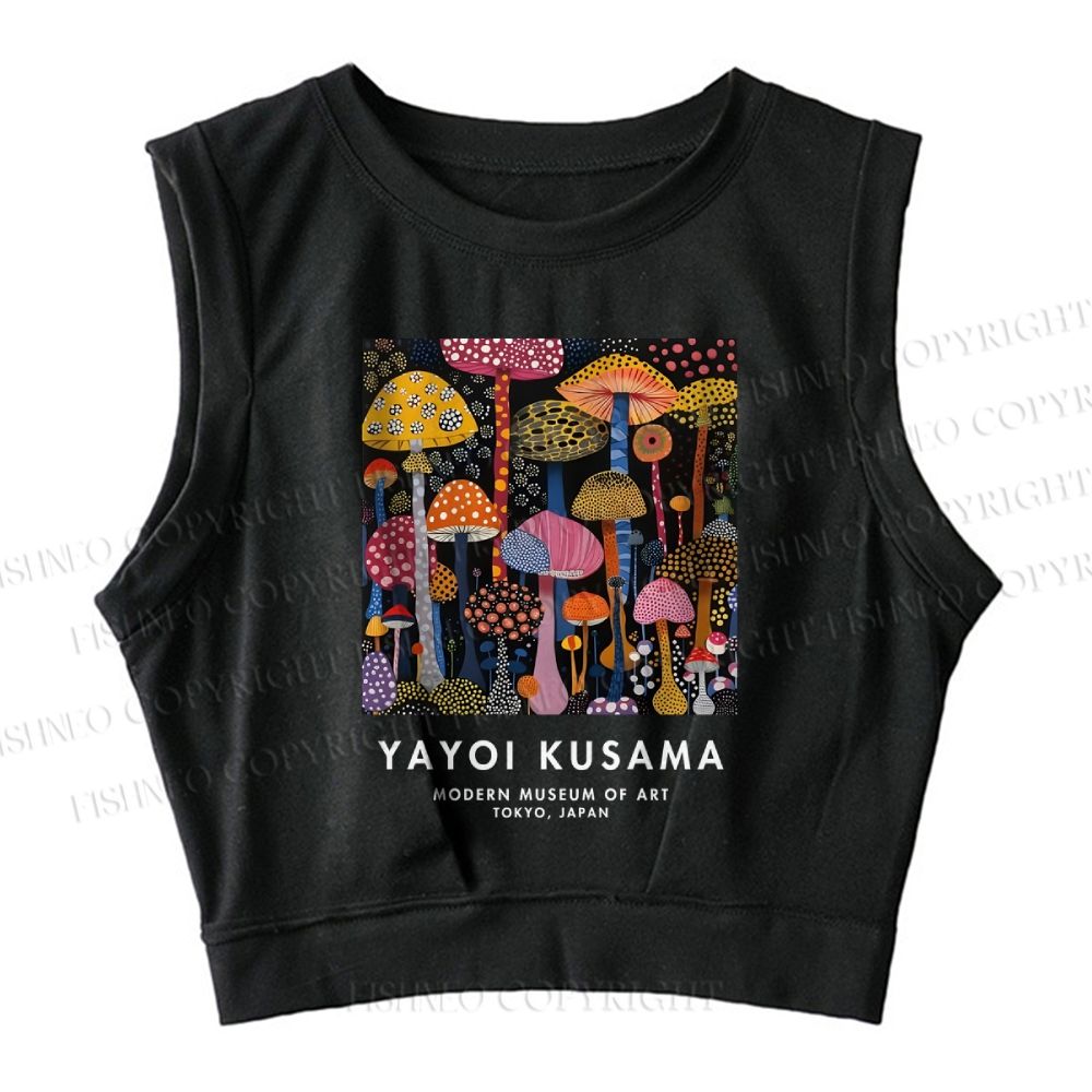Yayoi Kusama Colorful Mushroom Sleeveless Crop Tops