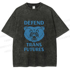 Unisex Pride Blue Bear Defend Trans Futures Printed Washed Tee