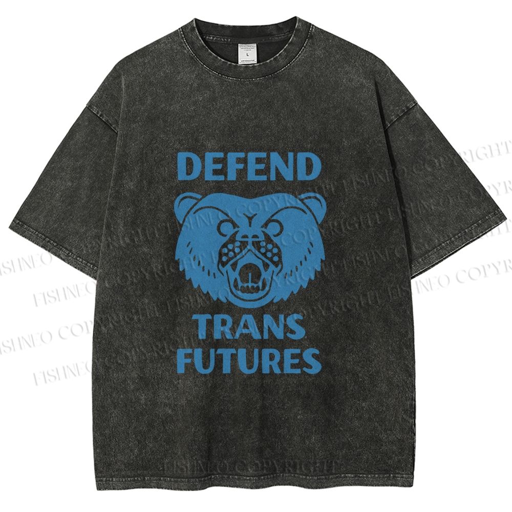 Unisex Pride Blue Bear Defend Trans Futures Printed Washed Tee