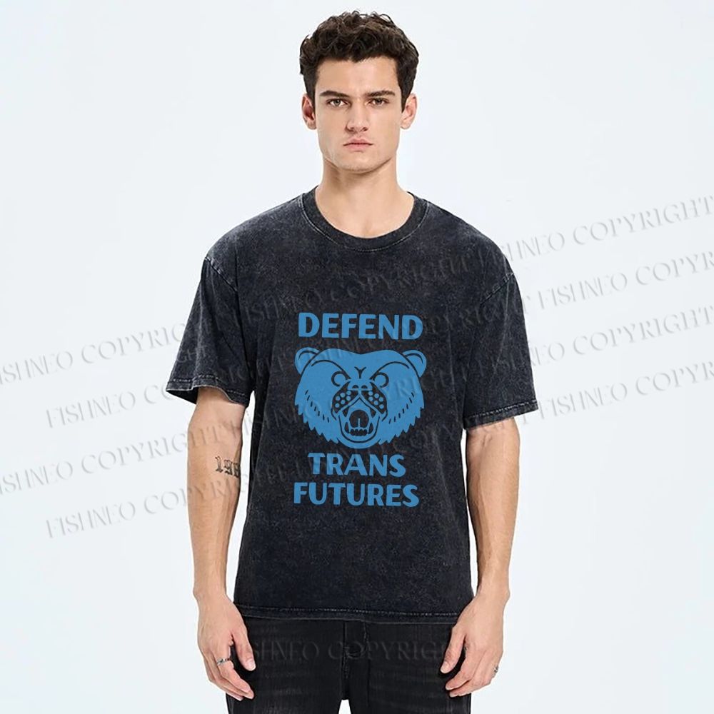 Unisex Pride Blue Bear Defend Trans Futures Printed Washed Tee